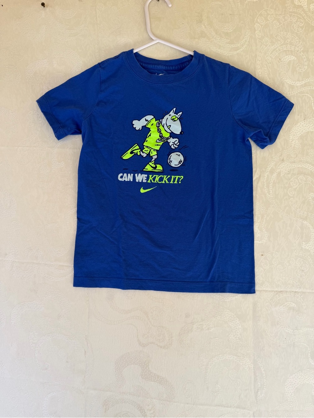 Nike Boys Blue Tee with Neon Green Soccer Graphic